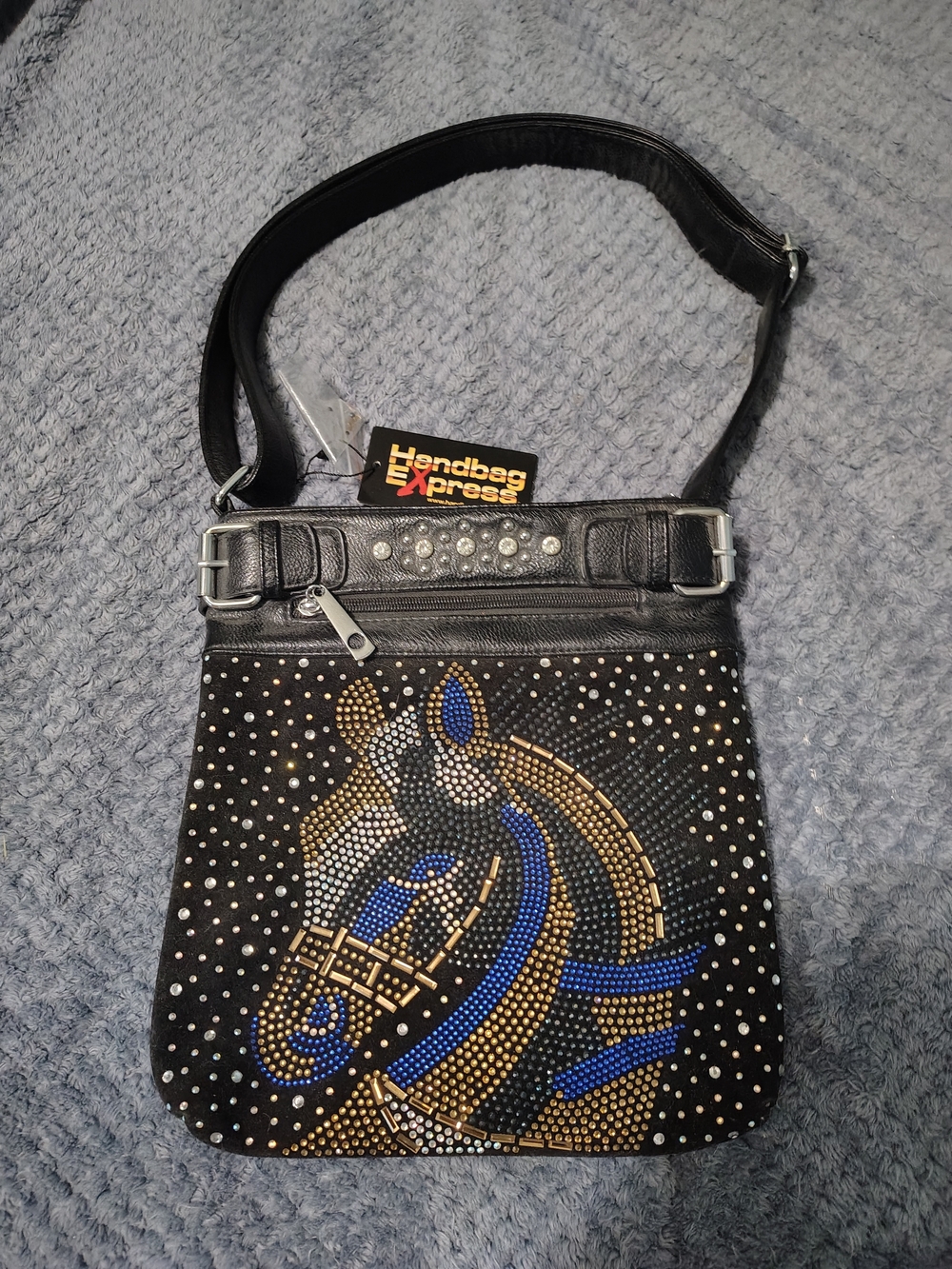 Black Studded Horse Crossbody Bag